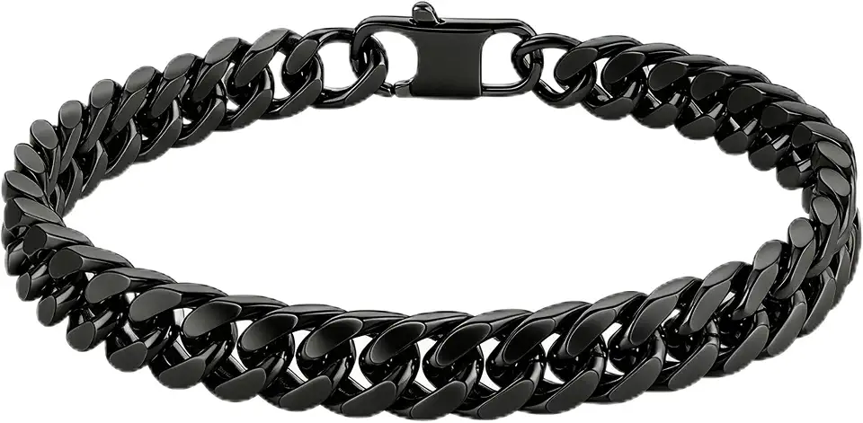 8.5mm Mens Silver Black 316L Diamond-cut Stainless Steel Cuban Link Chain Bracelet for Men, Durable Classic Wrist Jewelry, Gift for Him