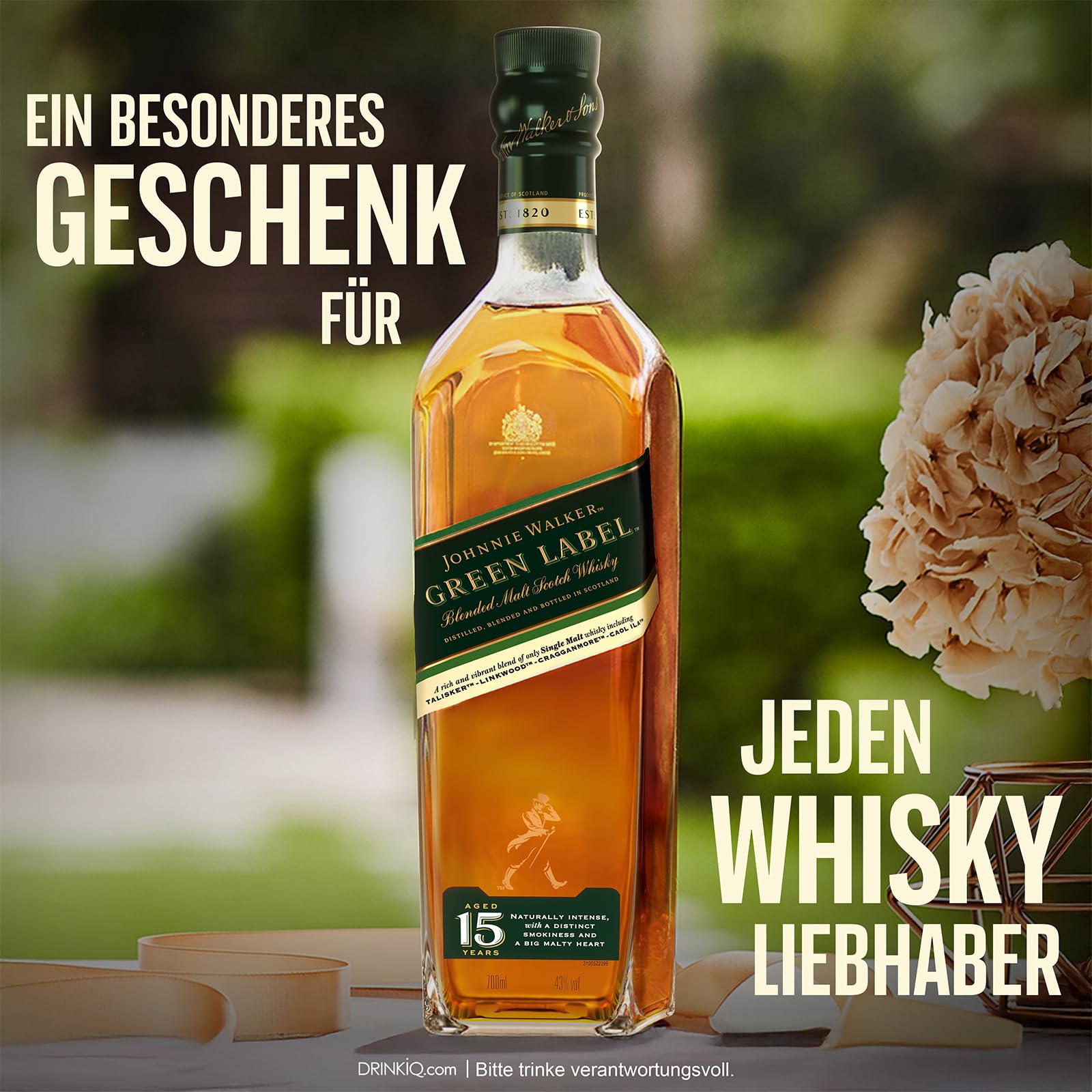 Johnnie Walker Green Label, Blended Scotch Whisky, in edler Geschenkverpackung, 43% Vol, 700ml Einzelflasche