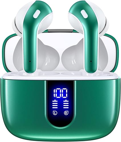 TAGRY Bluetooth Headphones True Wireless Earbuds 60H Playback LED Power Display Earphones with Wireless Charging Case IPX5 Waterproof in-Ear Ear buds with Mic for TV Smart Phone Laptop Computer Sports