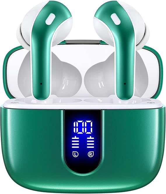 TAGRY 2 Sets X08 White and Forest Green Bluetooth Headphones True Wireless Earbuds 60H Playback Ear Buds with Wireless Charging Case in-Ear Earbuds with Mic
