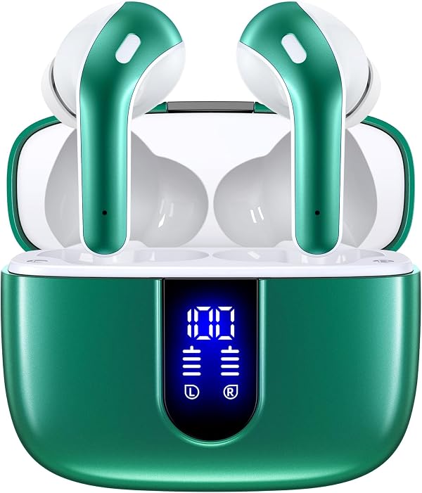 TAGRY Bluetooth Headphones True Wireless Earbuds 60H Playback LED Power Display Earphones with Wireless Charging Case IPX5 Waterproof in-Ear Ear buds with Mic for TV Smart Phone Laptop Computer Sports