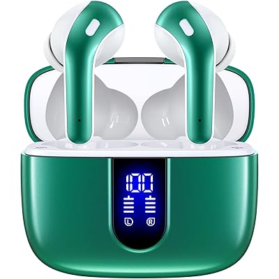 TAGRY Bluetooth Headphones True Wireless Earbuds 60H Playback LED Power Display Earphones with Wireless Charging Case IPX5 Waterproof in-Ear Ear buds with Mic for TV Smart Phone Laptop Computer Sports