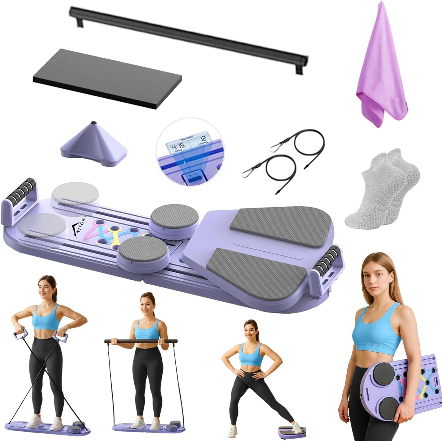 Pilates Board – Upgraded Foldable Pilates Reformer, 8 in 1 Pilates Board Set for Home Workout, 15 in 1 Abdominal Trainer Board to Revolutionize Your Fitness