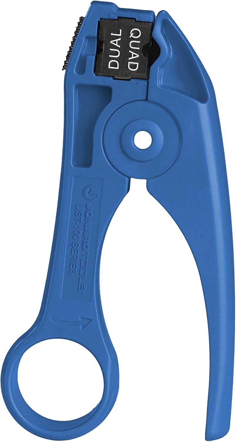 Jonard Tools UST-185 Dual Quad Shield Mini-Coax Stripper for Belden, Commscope, Times Fiber, and Other Mini COAX Cables, Blue