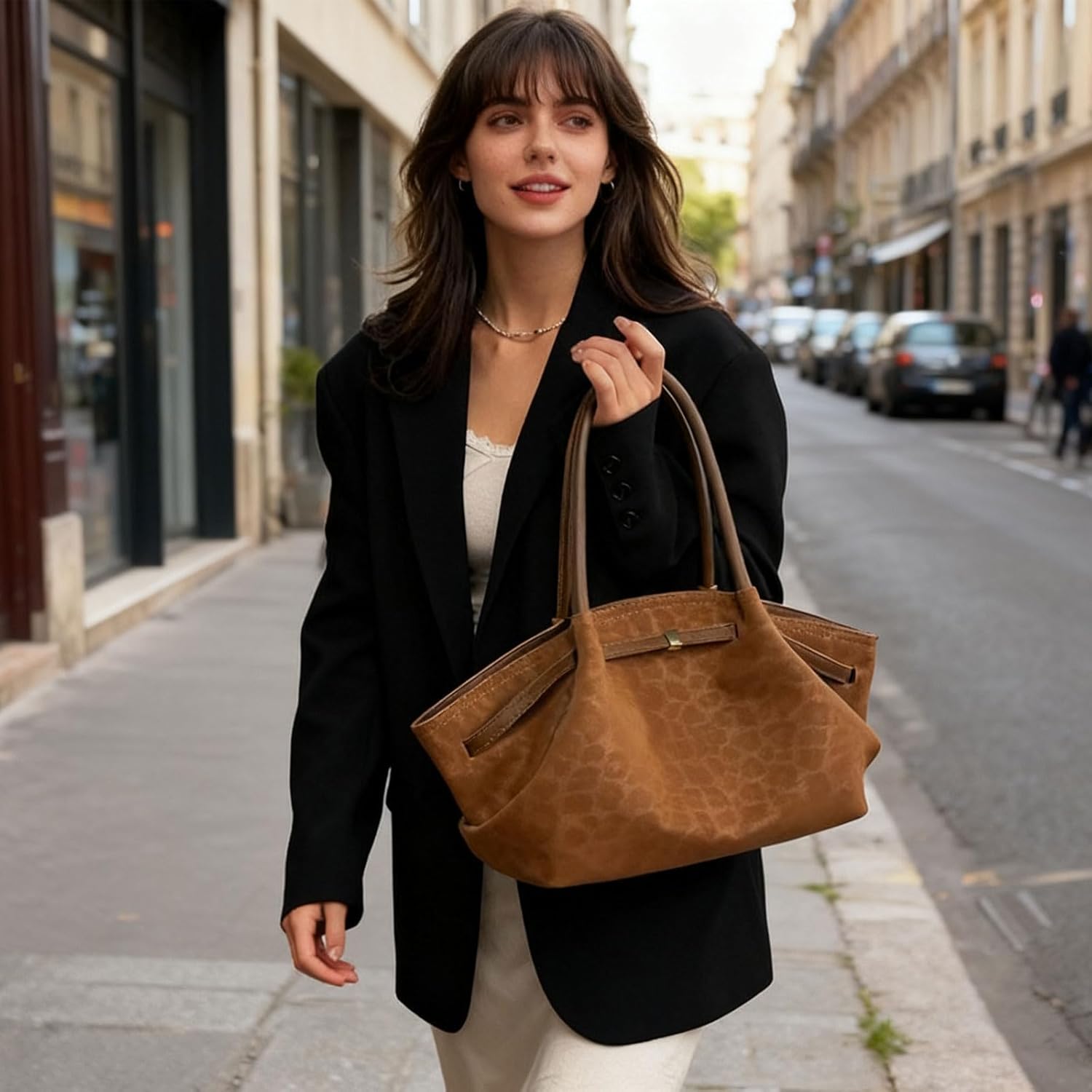 Faux Suede Tote Bag for Women Leopard Print Tote Purse Vintage Shoulder Bag Hobo Handbag for Work Travel