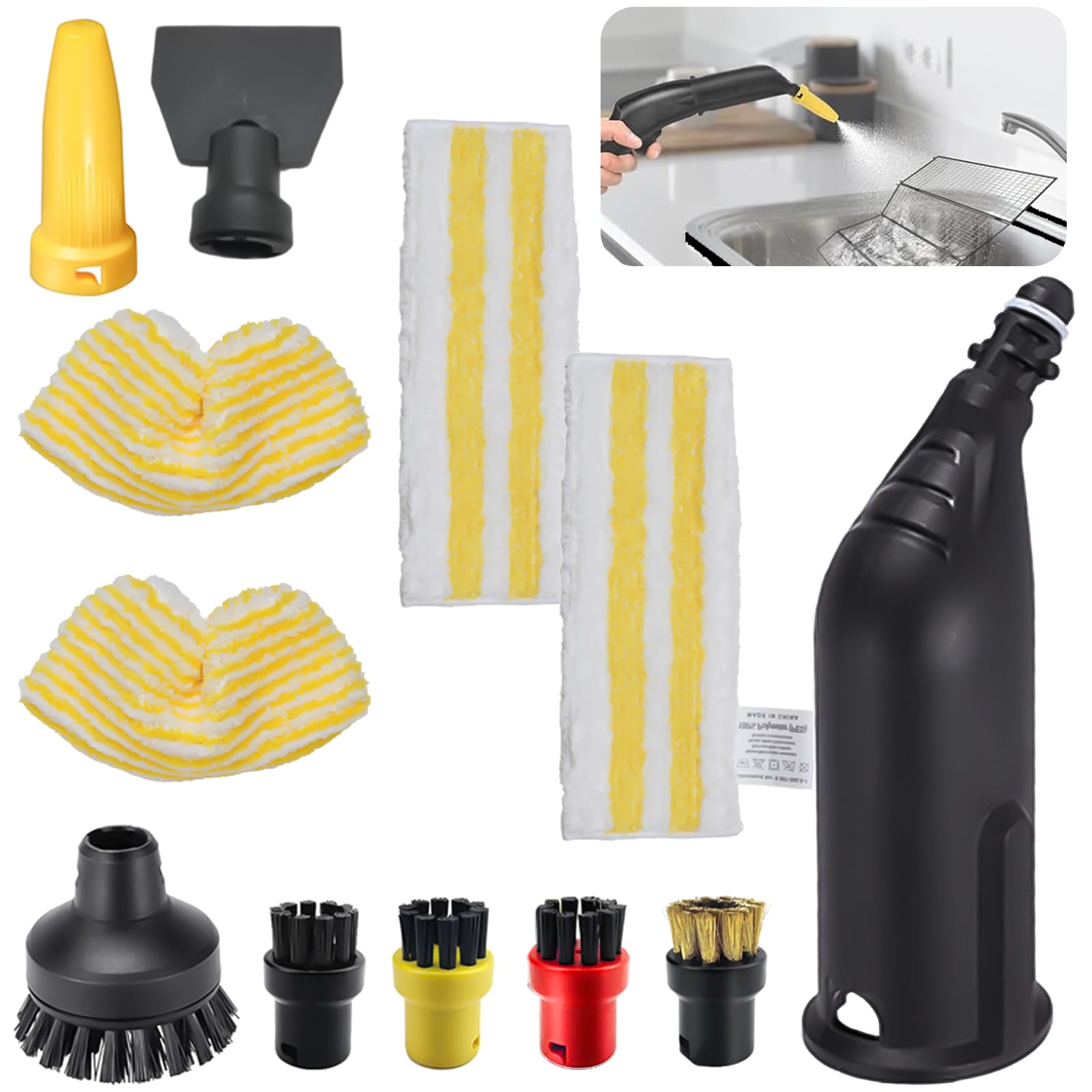 9 pezzi per accessori Kärcher pulitore a vapore SC1 SC2 SC3 SC4 SC5, spazzola rotonda, spazzola piatta, ugello curvo, spazzola a vapore manuale, rivestimento per panno di pulizia per pulitore a vapore