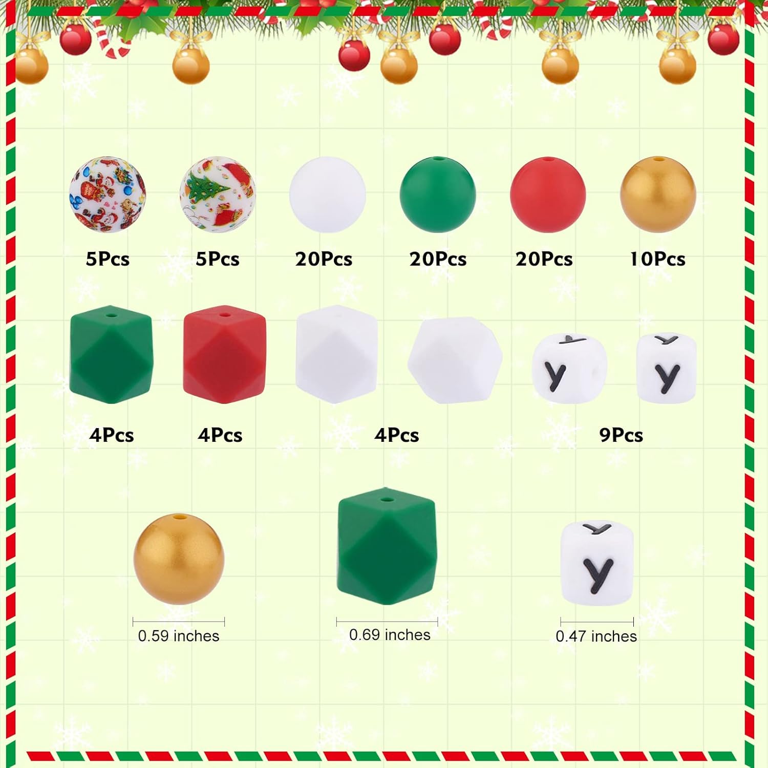 101Pcs Christmas Silicone Beads Kit - Red, Green, White Round, Letter, Hexagonal Beads for Jewelry Making, Bracelet, Necklace, Keychain - Image 2