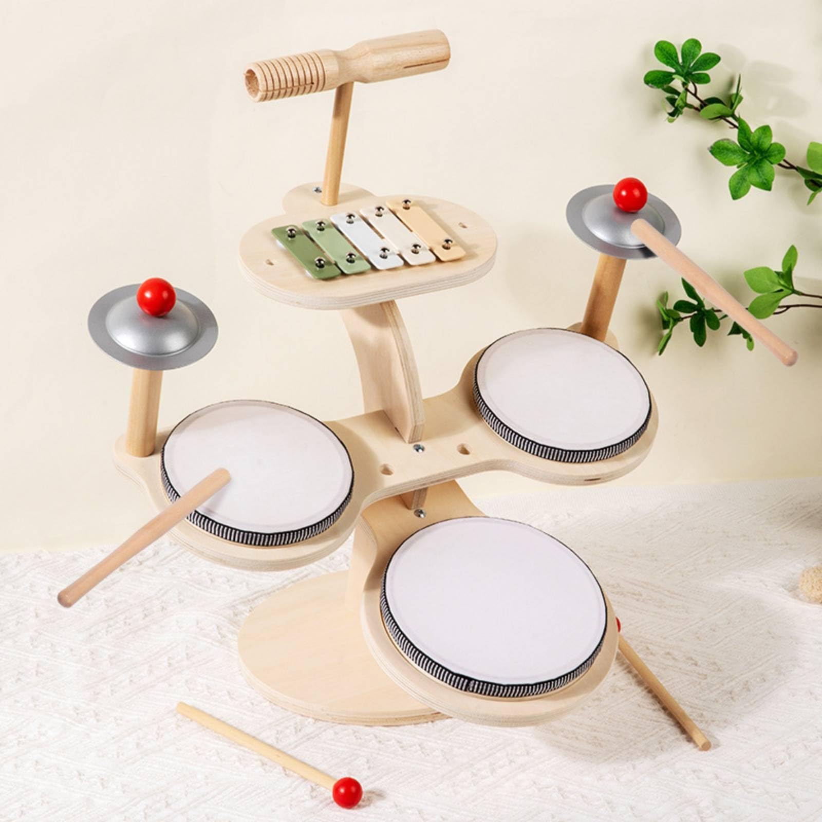 Batería Infantil de Madera Educativo Juguete Musical de Madera Incluye Baquetas Caja Infantil para Guardería