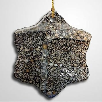 Portugal Bones Chapel Evora Christmas Ceramic Ornament Xmas Tree Decor Souvenirs Double Sided Snowflake Porcelain Home Gifts