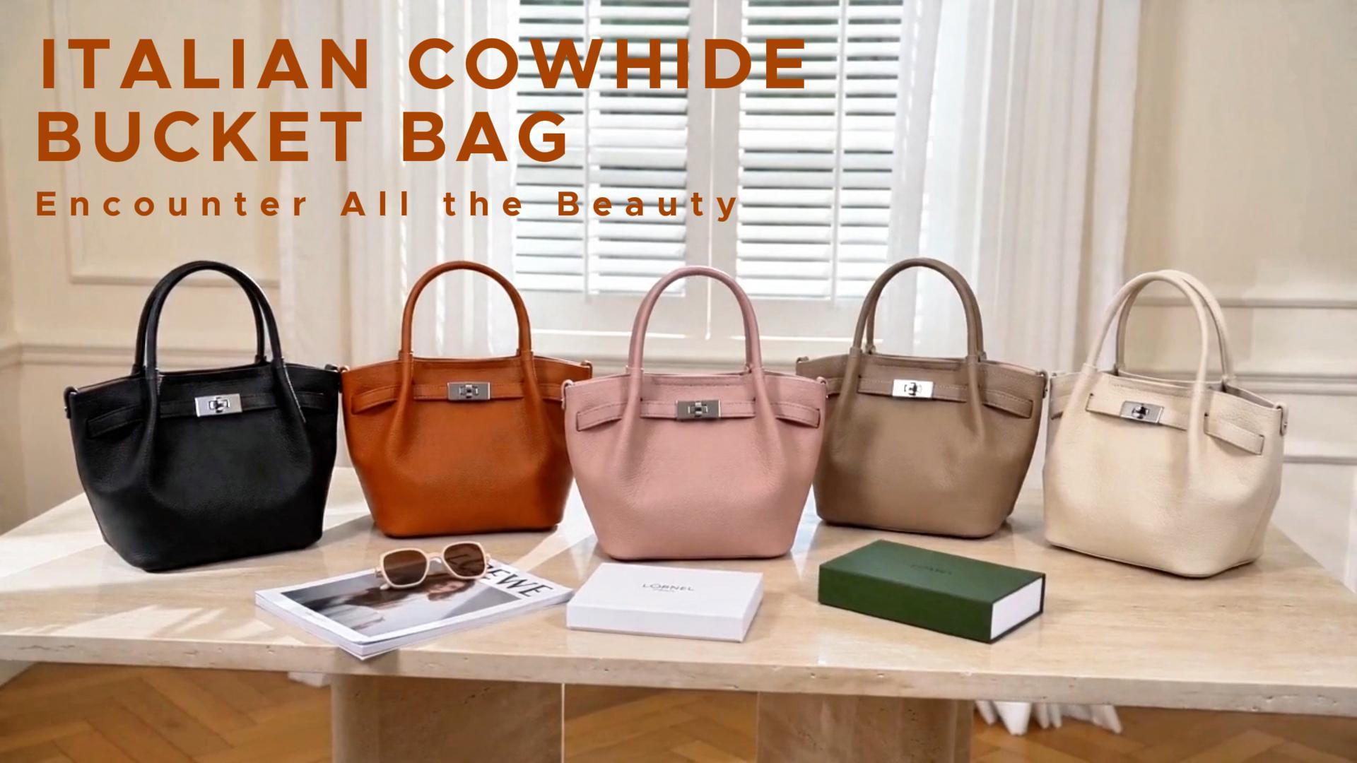 Bolso tipo bucket de cuero genuino para mujer miniatura 7