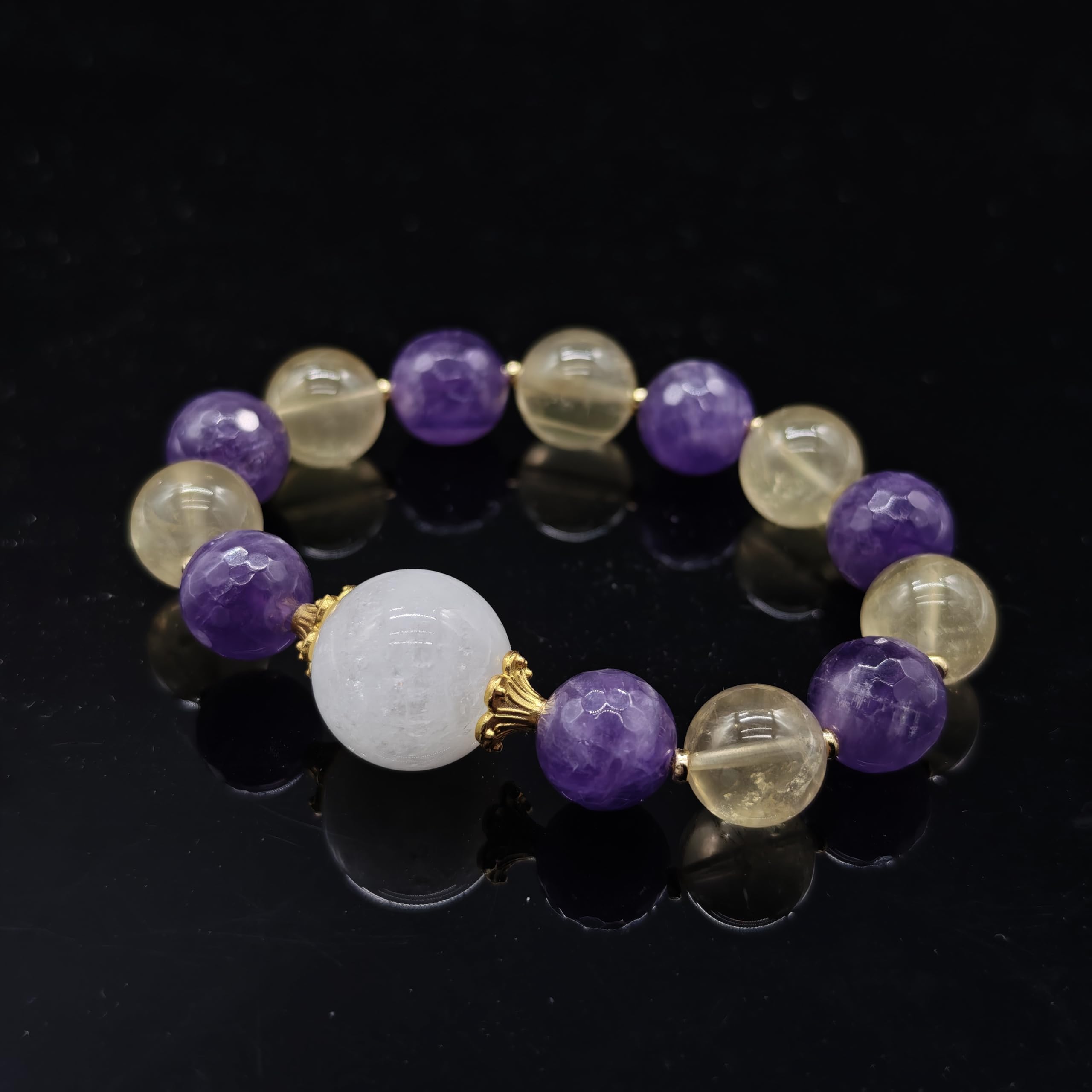 Bracciale Ametista Bracciale in Cristallo Naturale di Ametista Fatto A Mano - Pietra Elastica per Donne, Uomini, Meditazione, Yoga, Compleanno, FESTIVITÀ