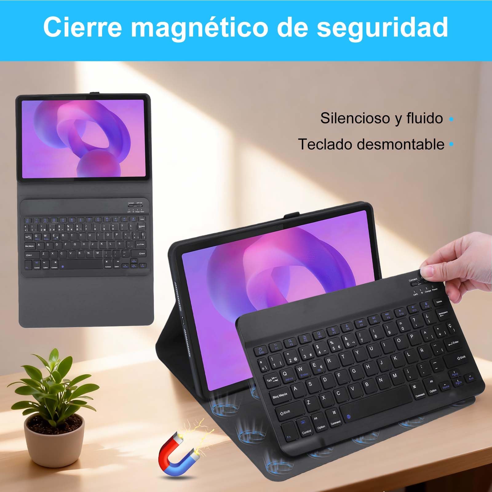 Funda Teclado para Lenovo Idea Tab 11 11 Pulgadas 2025, Español Ñ | Teclado Lenovo Idea Tab 11 (TB336FU/TB336ZU), Magnético Funda Tablet Lenovo Idea Tab 11 con Soporte para Lápiz, Negro