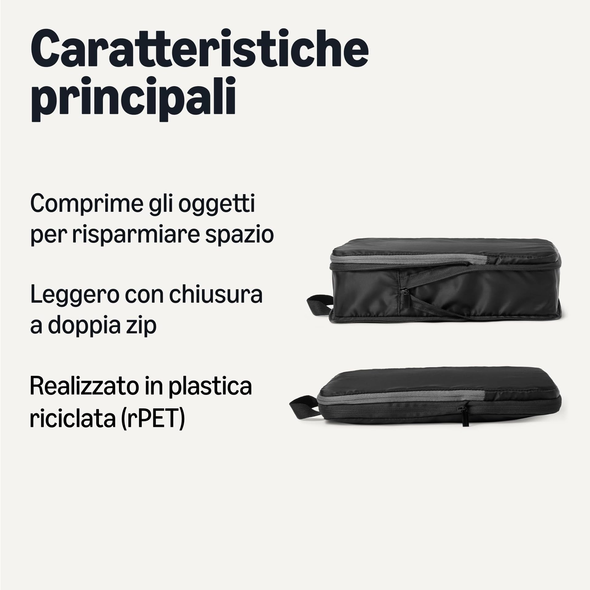 Amazon Essentials Cubi Organizer da Viaggio Ultraleggeri con Zip e Compressione, Confezione da 4, Nero