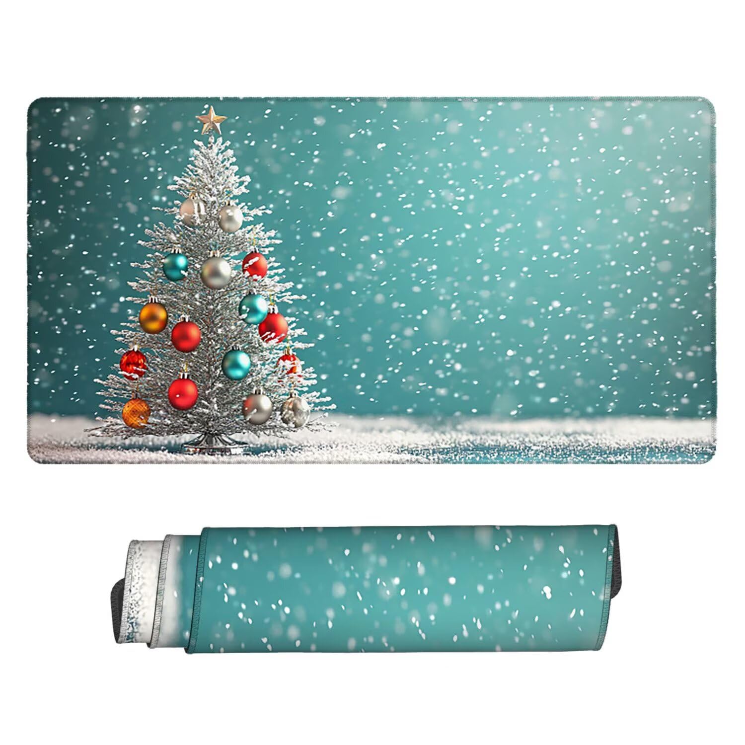 Podkładka pod mysz do gier XXL Mousepad 1600 x 800 mm, duża podkładka pod biurko z antypoślizgową gumową podstawą dla graczy, poprawia precyzję i szybkość (choinka zimą) X-143