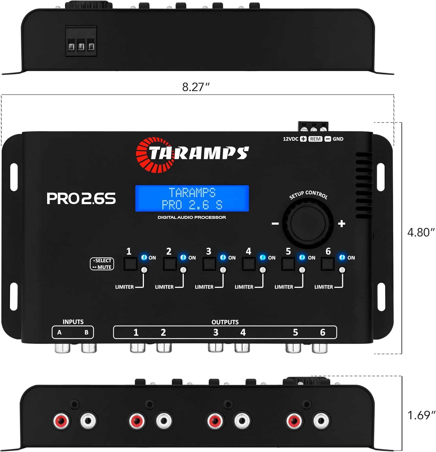 Taramp's Pro 2.6S Digital Signal Processor Equalizer 3-band Graphic Equalization 6 Channels 18K Ohms(RCA) Output Impedance 47 Ohms Limiter Adjustable Car Audio System