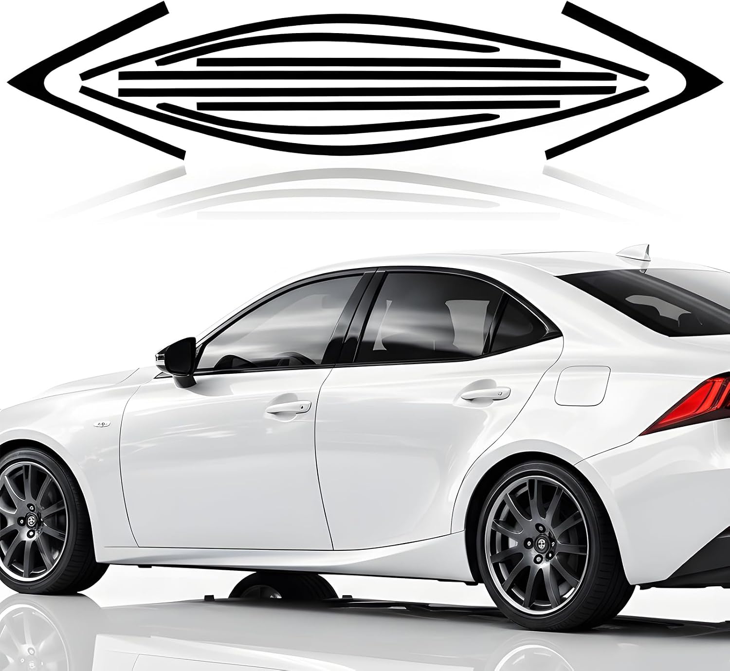 Fit for 2014-2020 Lexus is300 is350 is200t Side Window Chrome Delete Trim Overlay Kit with Gloss Black Blackout Film