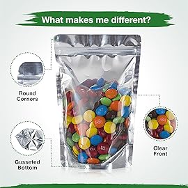BELLE KR 4x6 Mylar Bags for Food Storage with 7.5mil Thick - Pack Of 300 - Stand Up Clear Mylar Bags with See Through Window - Small 1/2 Pint Pouches for Freeze Dried Candy - Labels Included