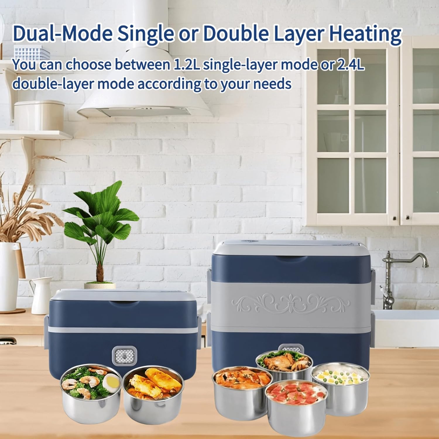 Electric Lunch Box for Adults, 200W Heated Lunch Containers 2.4L(10Cups) Stainless Steel Electric Food Warmer,4 bowls Double Layer Quick Heatable Lunchbox for Office/Home - Image 5