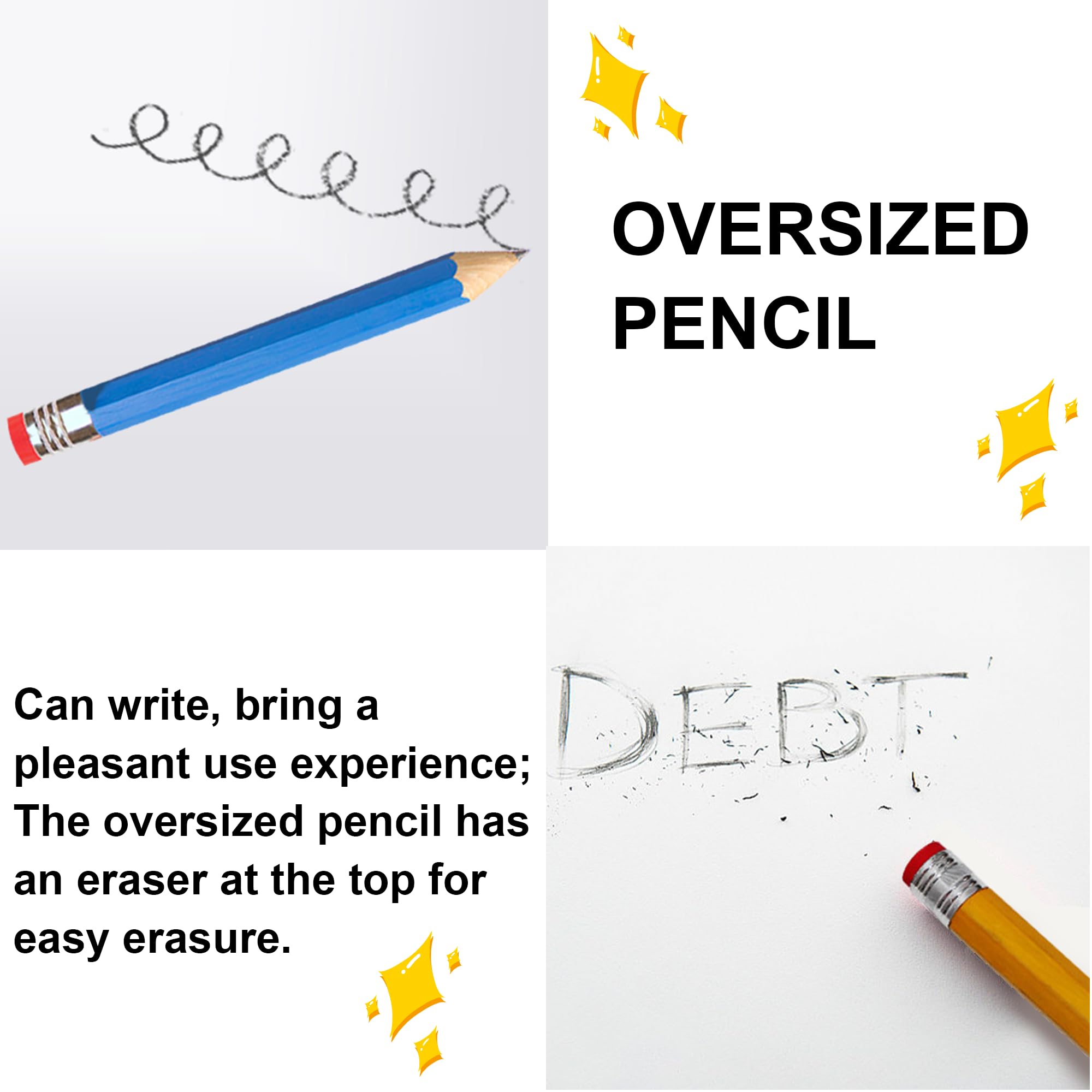 MEKEET 2PCS Giant Pencil Large Wooden Pencil Novelty and Funny Wooden Jumbo Pencils Versatile for Kids School Home Office Drawing Writing Painting Party Favors Prop Gifts Decor (Yellow and Blue) - Image 4