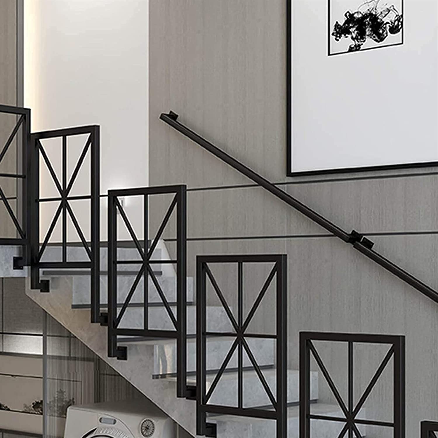 X&Z-XAOY Schwarzes Treppengeländer Handlauf Wandmontierte Korridor-Stützstange 1.5/2/m Treppenhandläufe für Innen und Außen Villa Loft Sicherheits-Treppengeländer(2m(6.5ft))