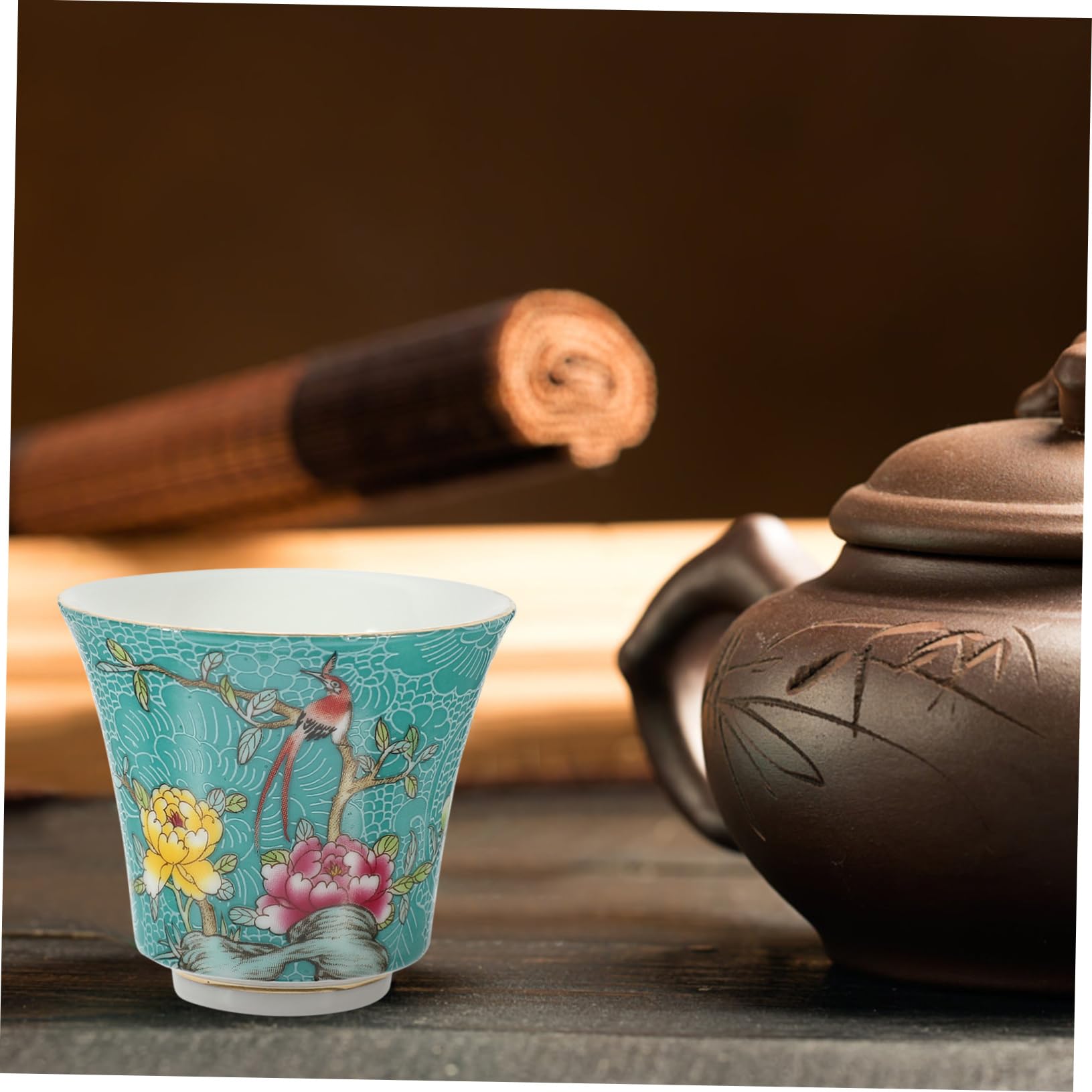 Tazza Da Tè in Retrò Decorativa Fiori e Uccelli Tazza Smaltata Per Bevande Calde e Fredde
