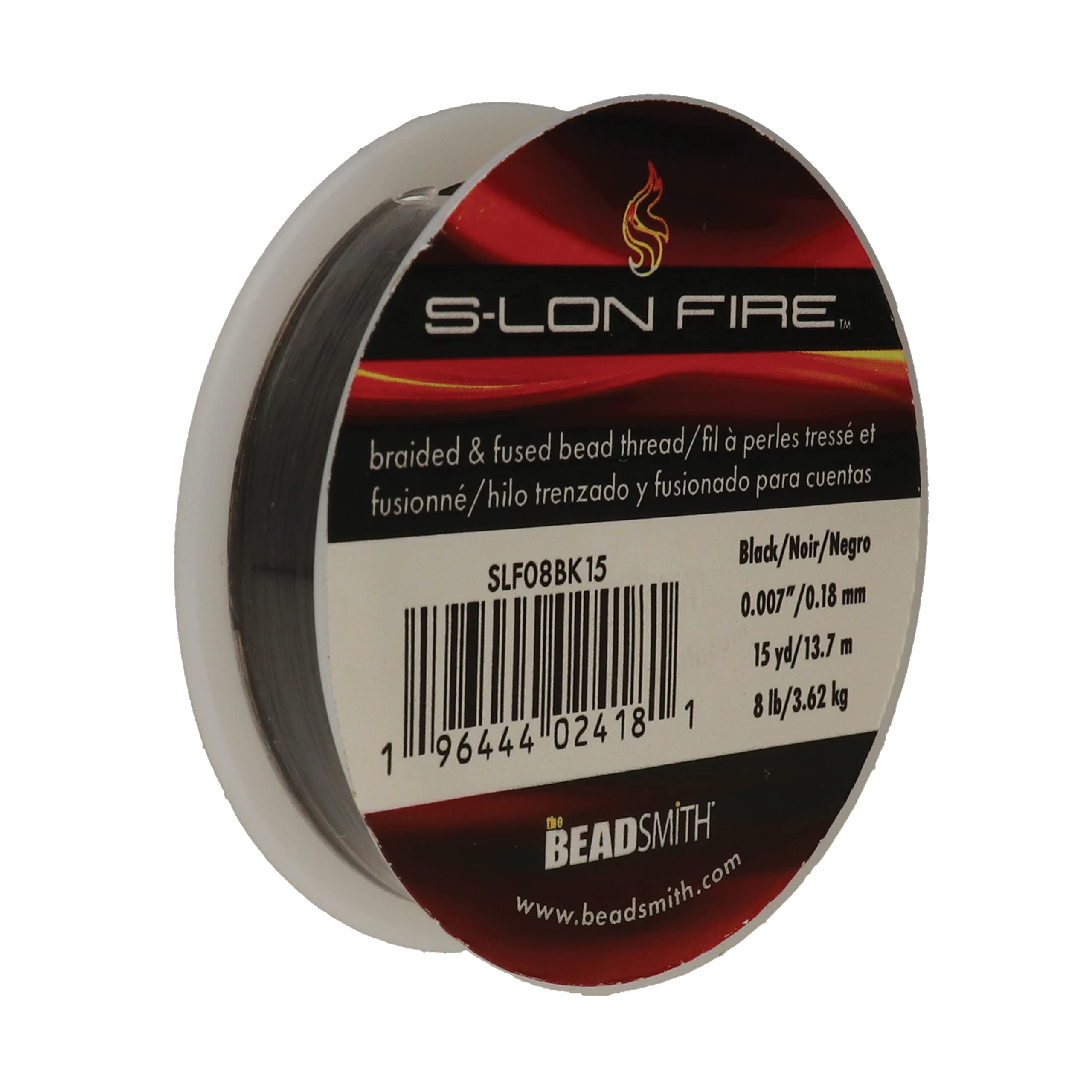 The Beadsmith S-Lon Fire – Braided and Fused Bead Thread – 8lb. Test, .007”/.17mm Diameter, 15 Yard Spool, Black Color – Super Strong Stringing Material for Jewelry Making and Bead Weaving