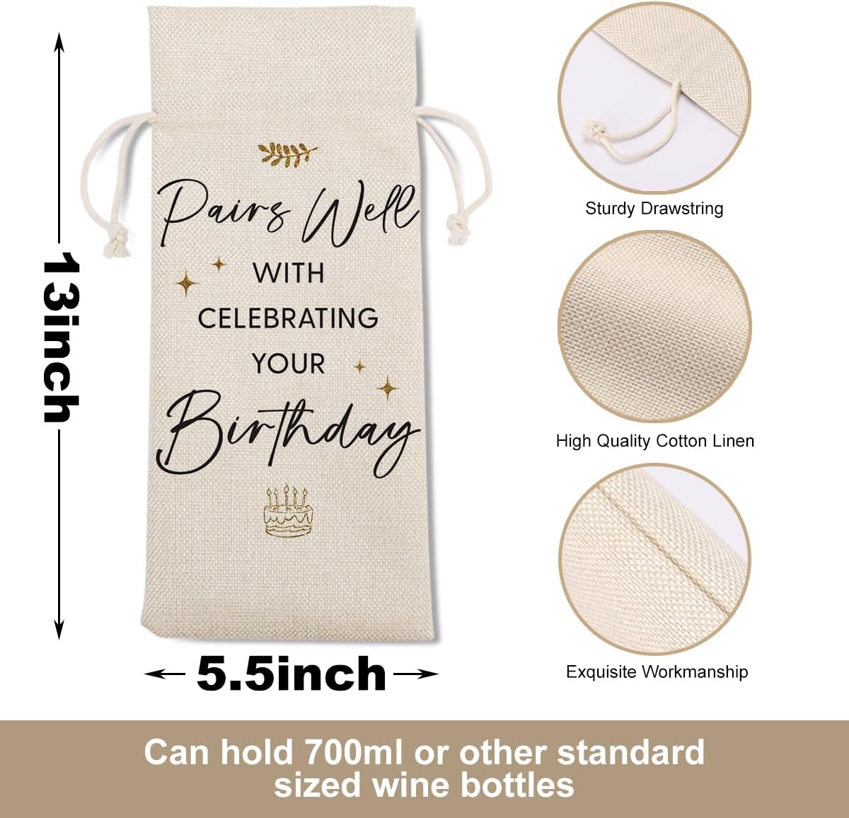 Happy Birthday Gifts for Women Men Birthday Gift Ideas Wine Bag Birthday Present 20th 30th 40th Birthday Gifts for Coworker Friend Wine Gift Bag Wine Bags for Wine Bottles Gifts Wine Gift Bag image 2