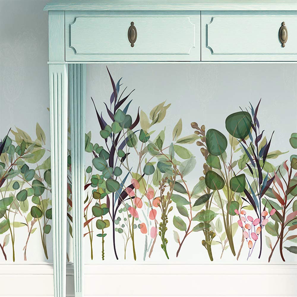 Green Plants Wall Decor for Living Room, Grass Fairy Bedroom Wall Decals Corner Skirting Home Decorations, Classroom Office Stairs Wall Decorations : Tools & Home Improvement