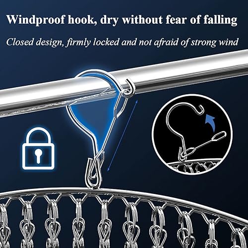 Miniatura 4 de Cayxenful Percha de acero inoxidable para secar ropa con 10 clips para secar calcetines toallas de secado pañales sujetadores ropa de bebé ropa