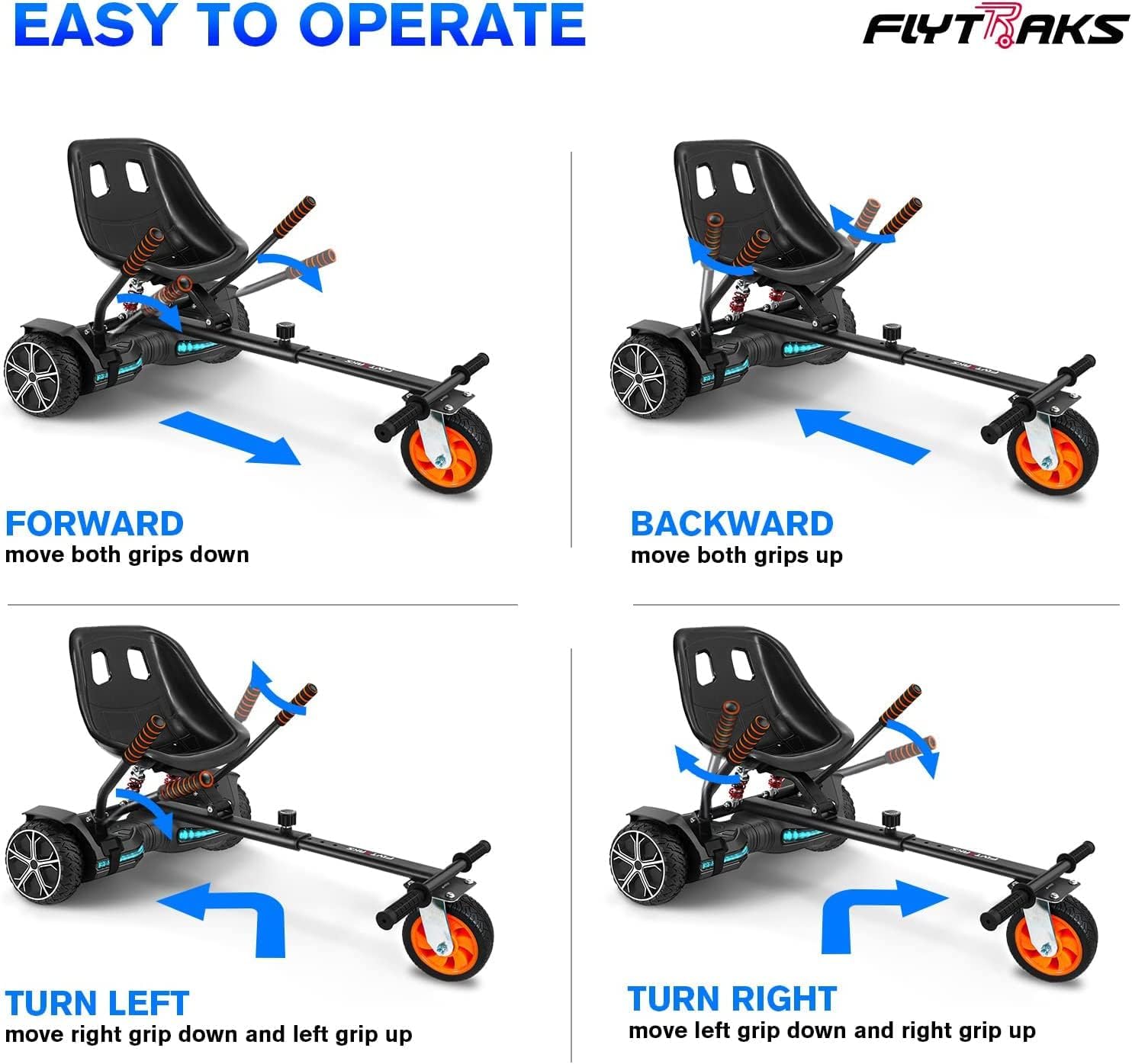 K2 Self-Balancing Scooter Go-Kart Seat Attachment with Rear Suspension, Adjustable Frame, Compatible with 6.5", 8", 10" Wheels (Scooter Not Included)