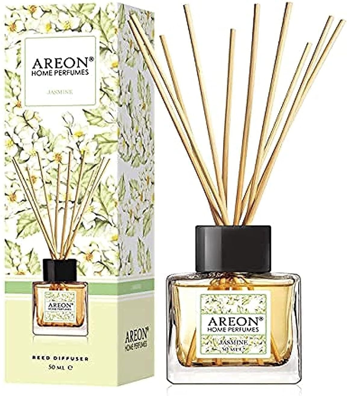 Areon Home Luxury Perfume Reed Diffuser + 10 Rattan Reeds, Jasmine 50 ml