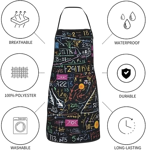 Miniatura 4 de Math Formula Women'S Apron With Pockets Kitchen Aprons Adjustable For Cooking Baking Gardening Pinafore