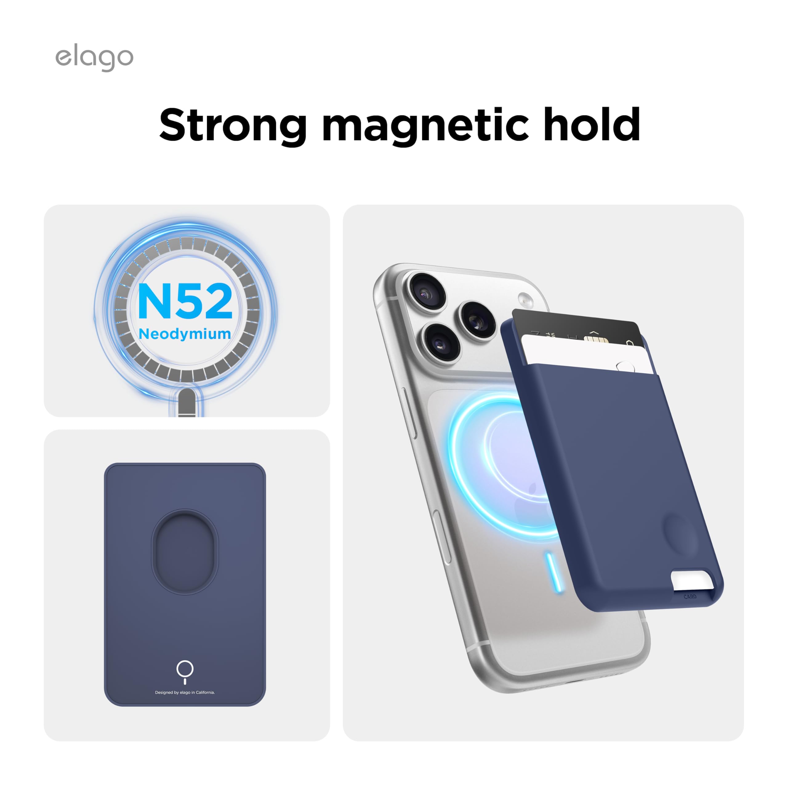 elago Porte Cartes Magnétique 2 Cartes Compatible MagSafe iPhone 16/15/14/13/12 Séries Portefeuille Téléphone Bleu