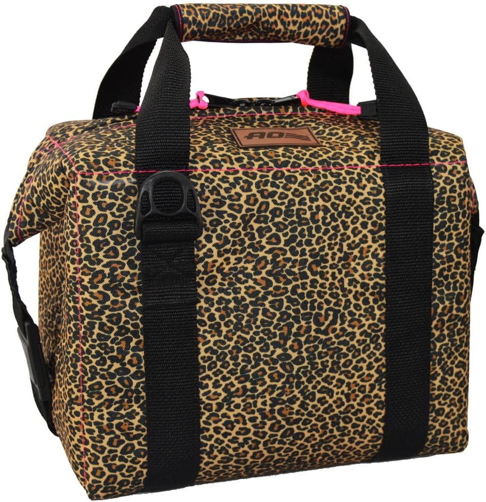AO Coolers Leopard Print Cooler, High-Density Insulation, 9 Pack, W/Pink Accent