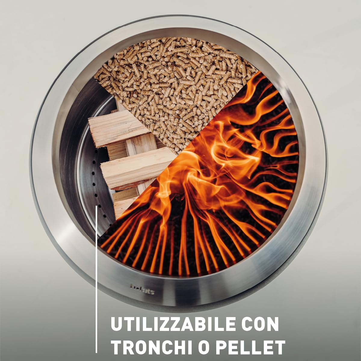 Höfats - Braciere Moon 45 senza fumo con base bassa in acciaio inox - Braciere smaltato con tecnologia carburatore per legno