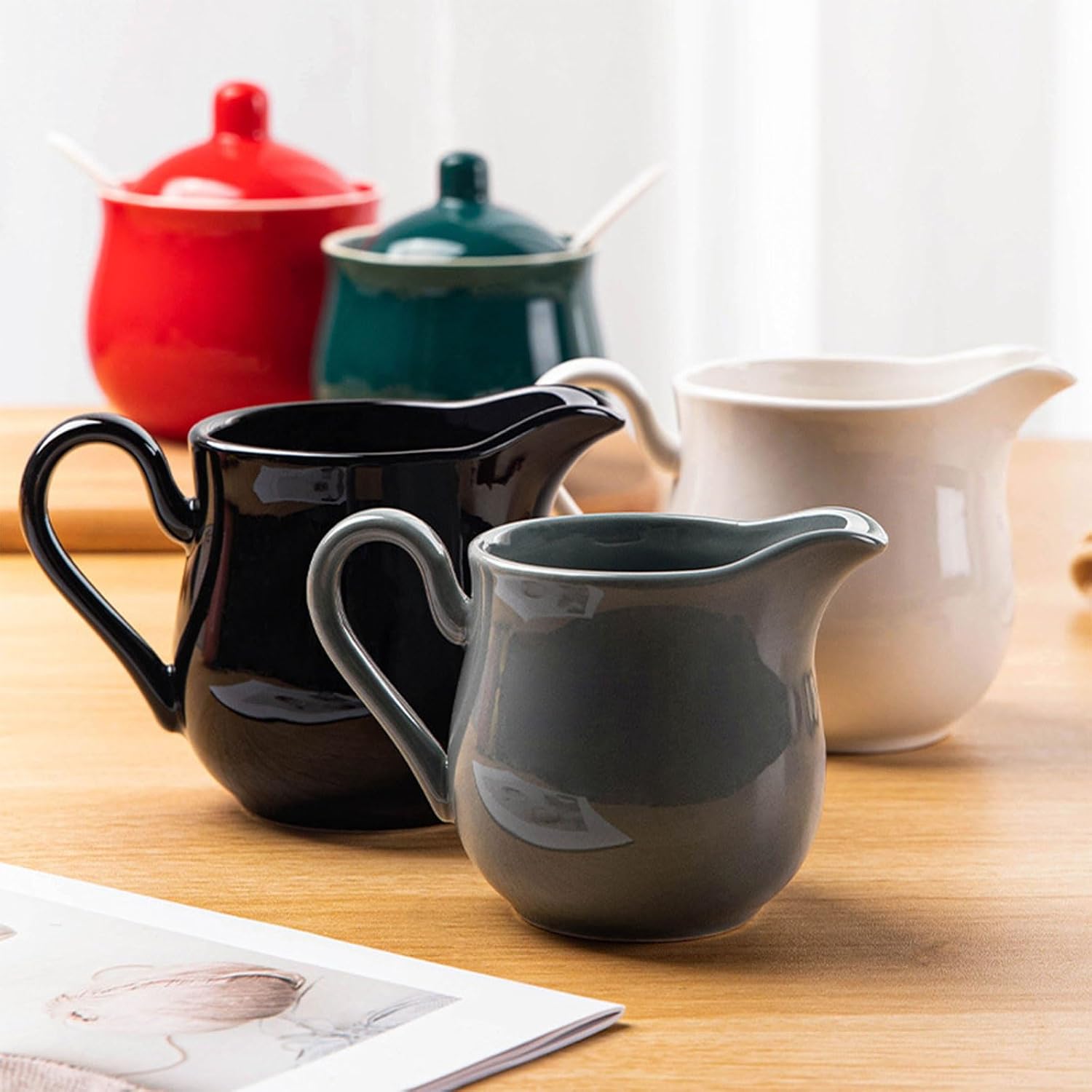 Ceramic Creamer and Sugar Bowl Set, Large black