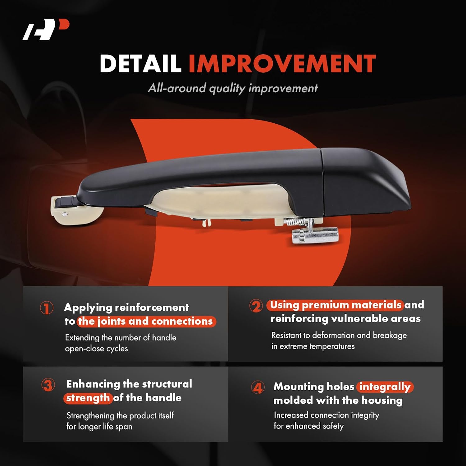 A-Premium Rear Right Passenger Side Exterior Door Handle with Big Key Hole Compatible with Kia Sedona 2006-2012/2014 & Hyundai Entourage 2007-2008, Primed Black