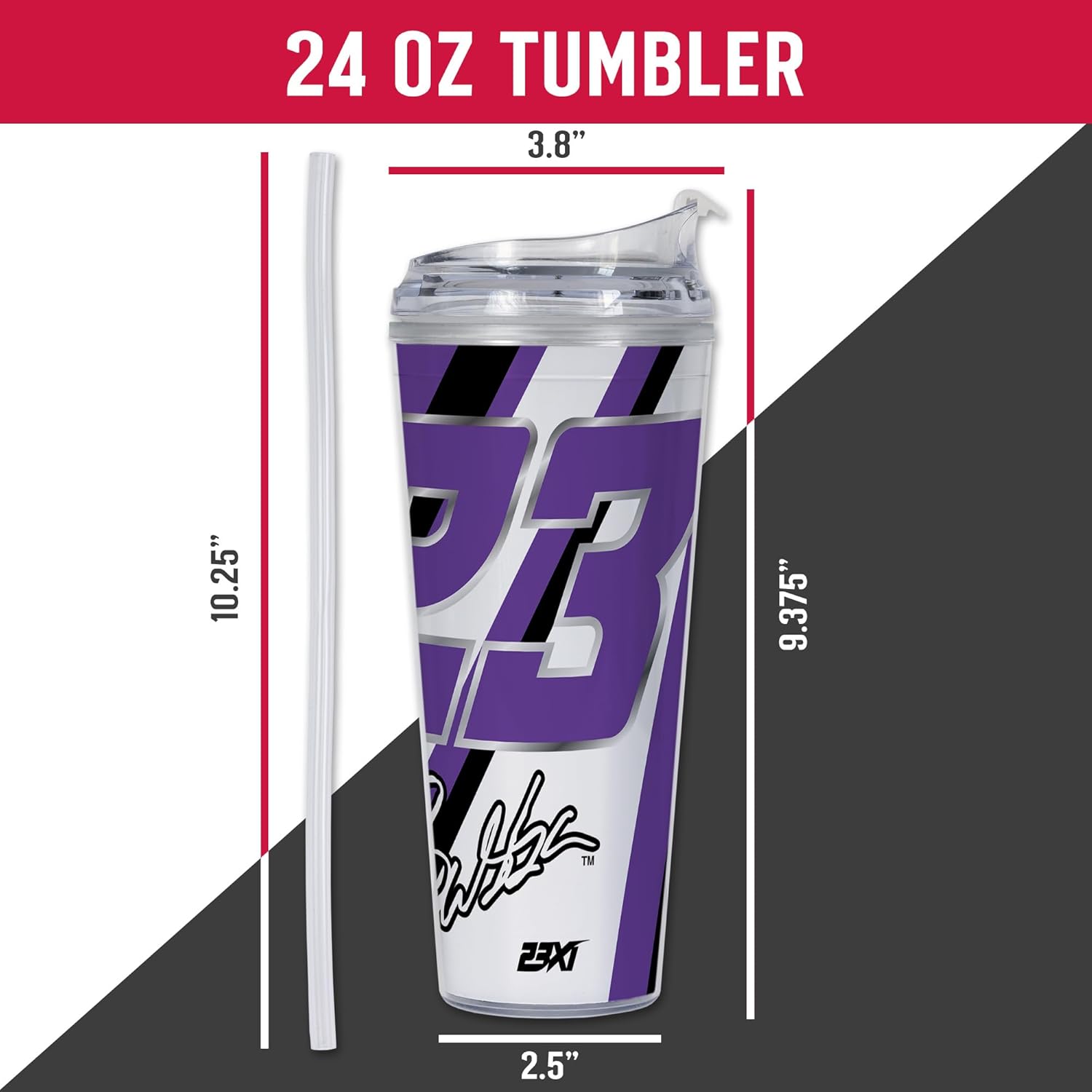 Rico Industries NASCAR Racing Bubba Wallace 24oz Acrylic Tumbler with Hinged Lid, Officially Licensed Double Wall Tumbler with Straw - Image 6