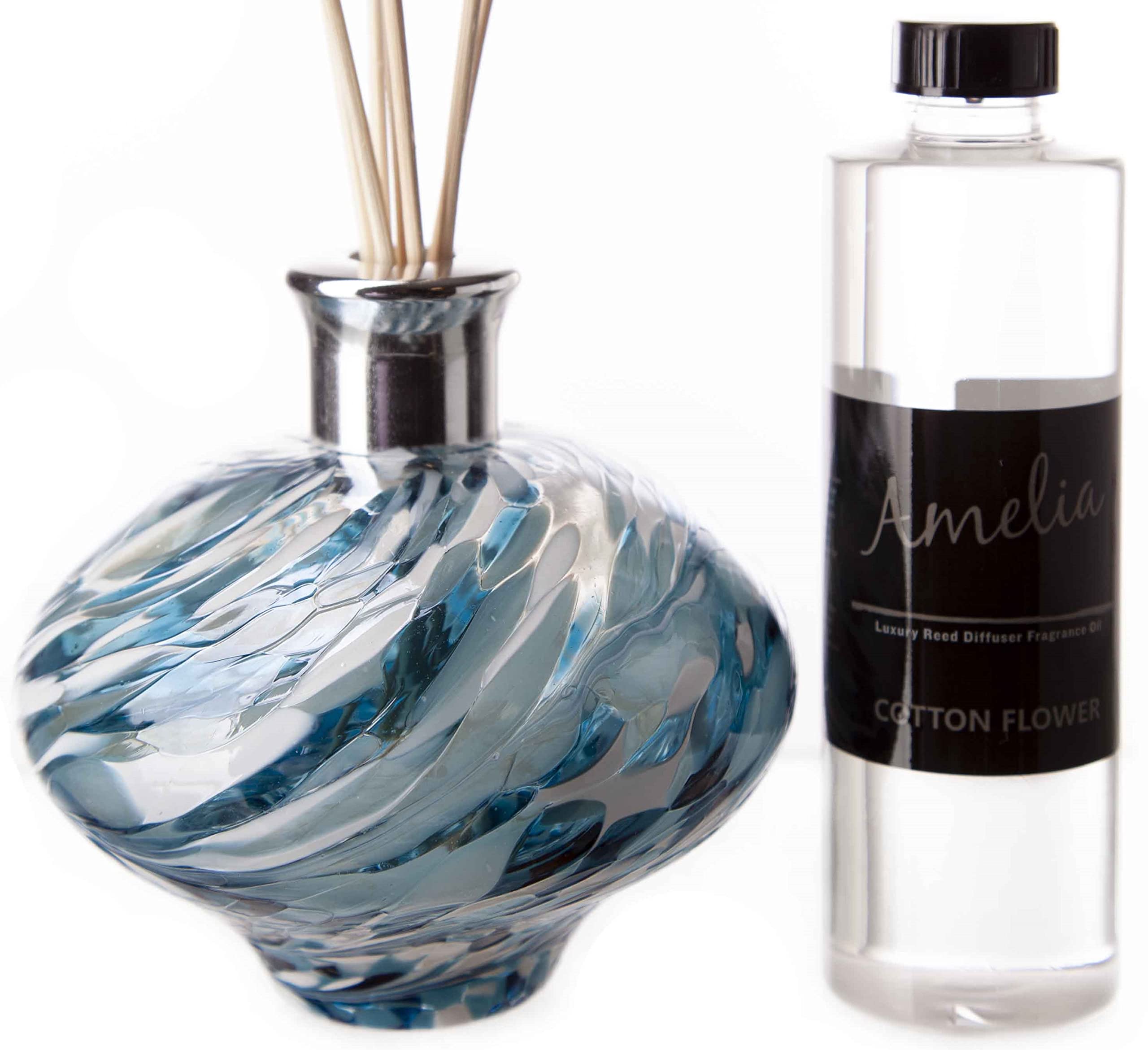 Oval Reed Diffuser Turquoise & White with Cotton Flower Fragrance