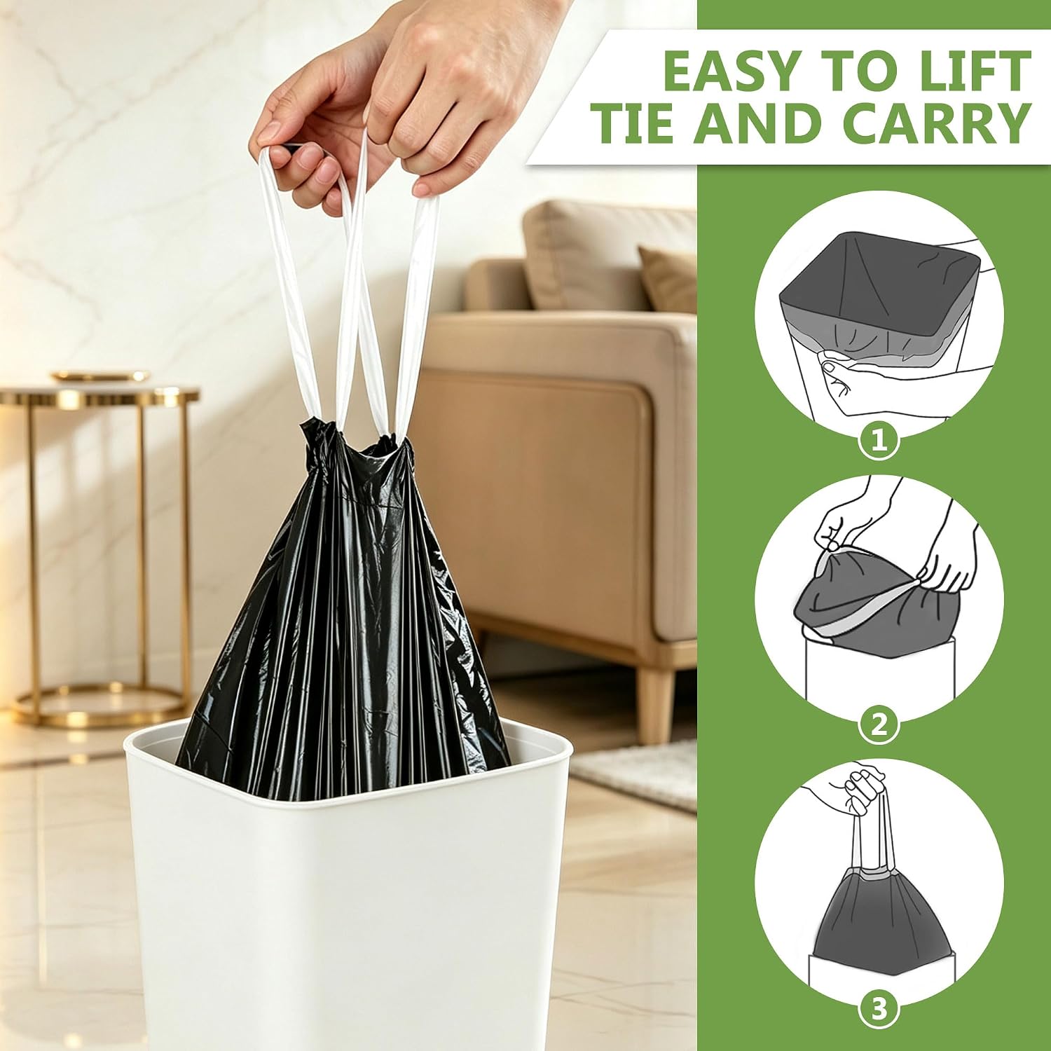 2 Gallon Trash Bags Drawstring,Small trash bags132 Count,Black image 3