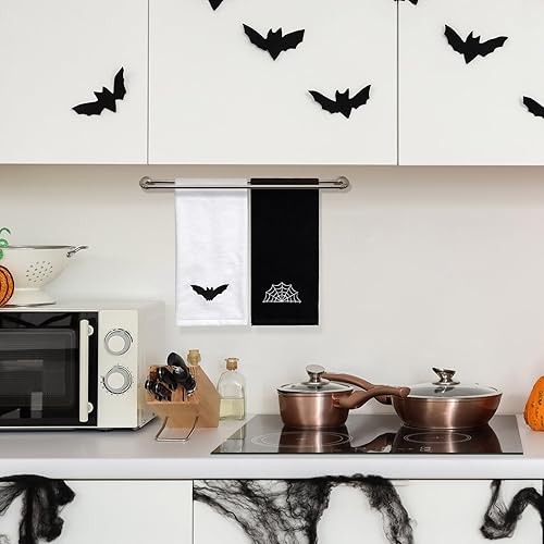 Miniatura 5 de 2 toallas de mano góticas de 13.3 x 29.5 pulgadas, de algodón bordado, telaraña, para baño, cocina, decoración de Halloween, regalos de cumpleaños