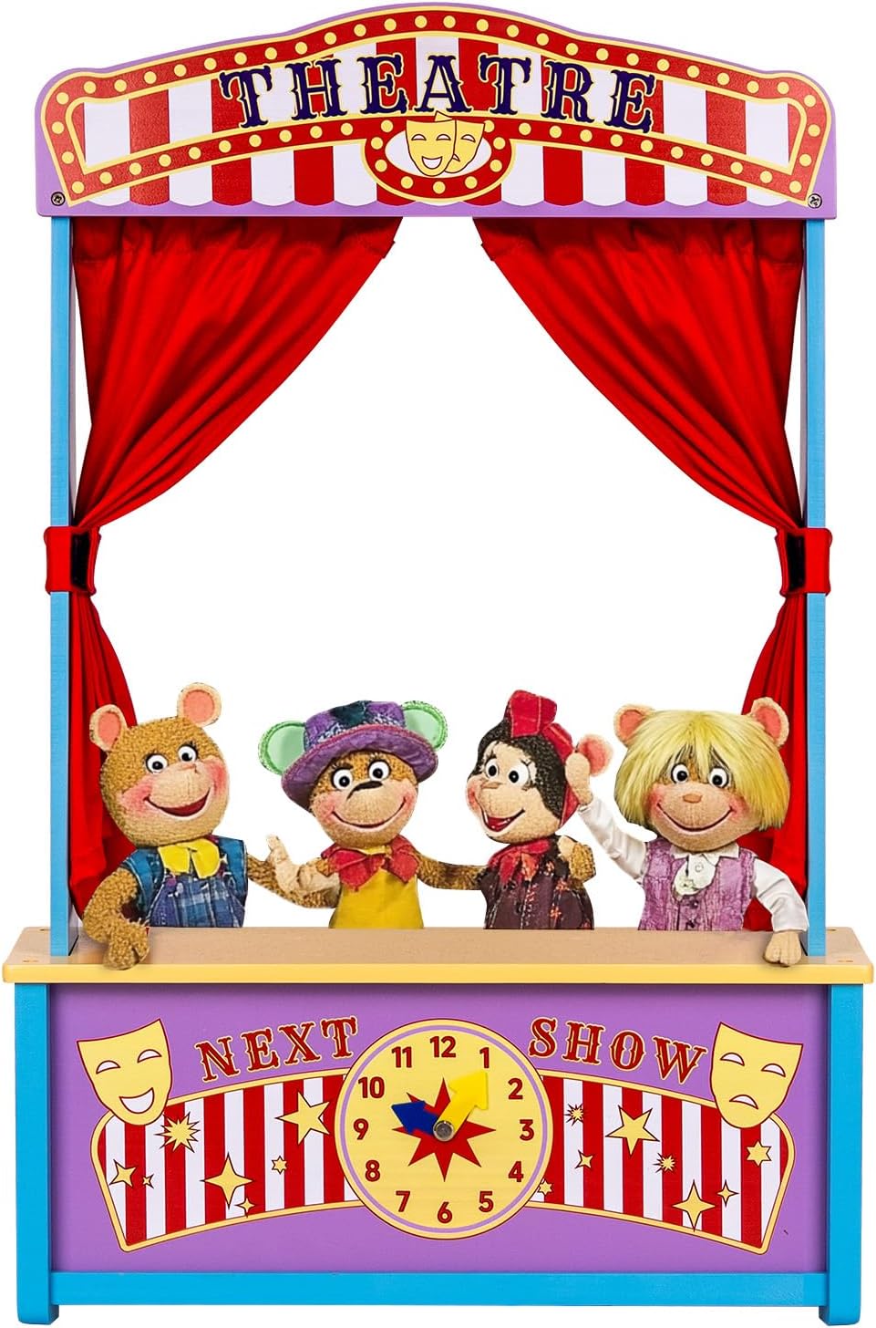 Wooden Puppet Theater, Puppet Theater with Curtains for Tabletop Drama Performance, Role-Playing,Great for Shows, Events and Pretend Play, Portable