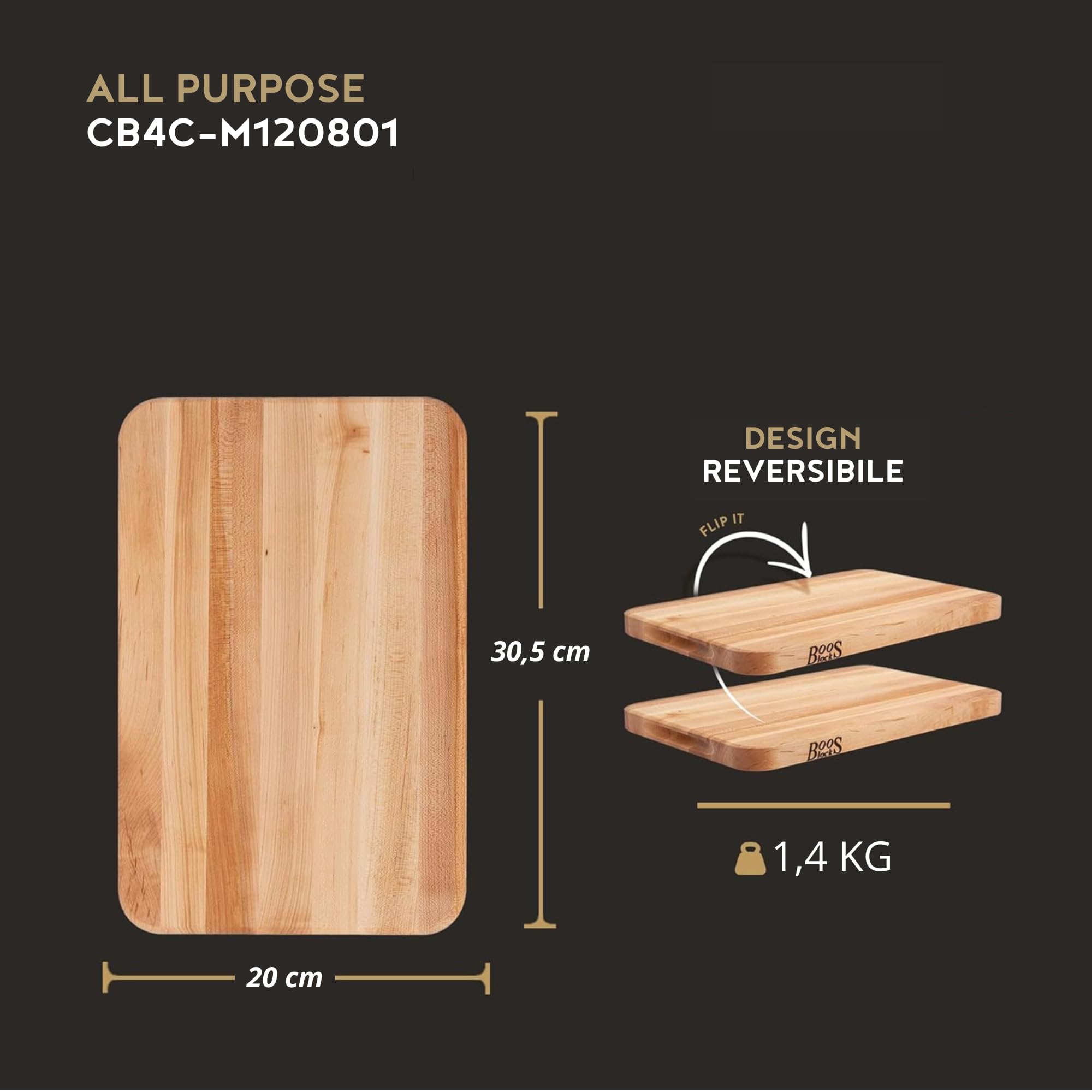 Boos Block Chop-N-Serve - Tutti i Propositi - 30,5 x 20 x 2,5 | Tagliere In Legno Di Acero Duro Nordamericano - Tagliere Da Cucina Professionale - Tagliere Antibatterico
