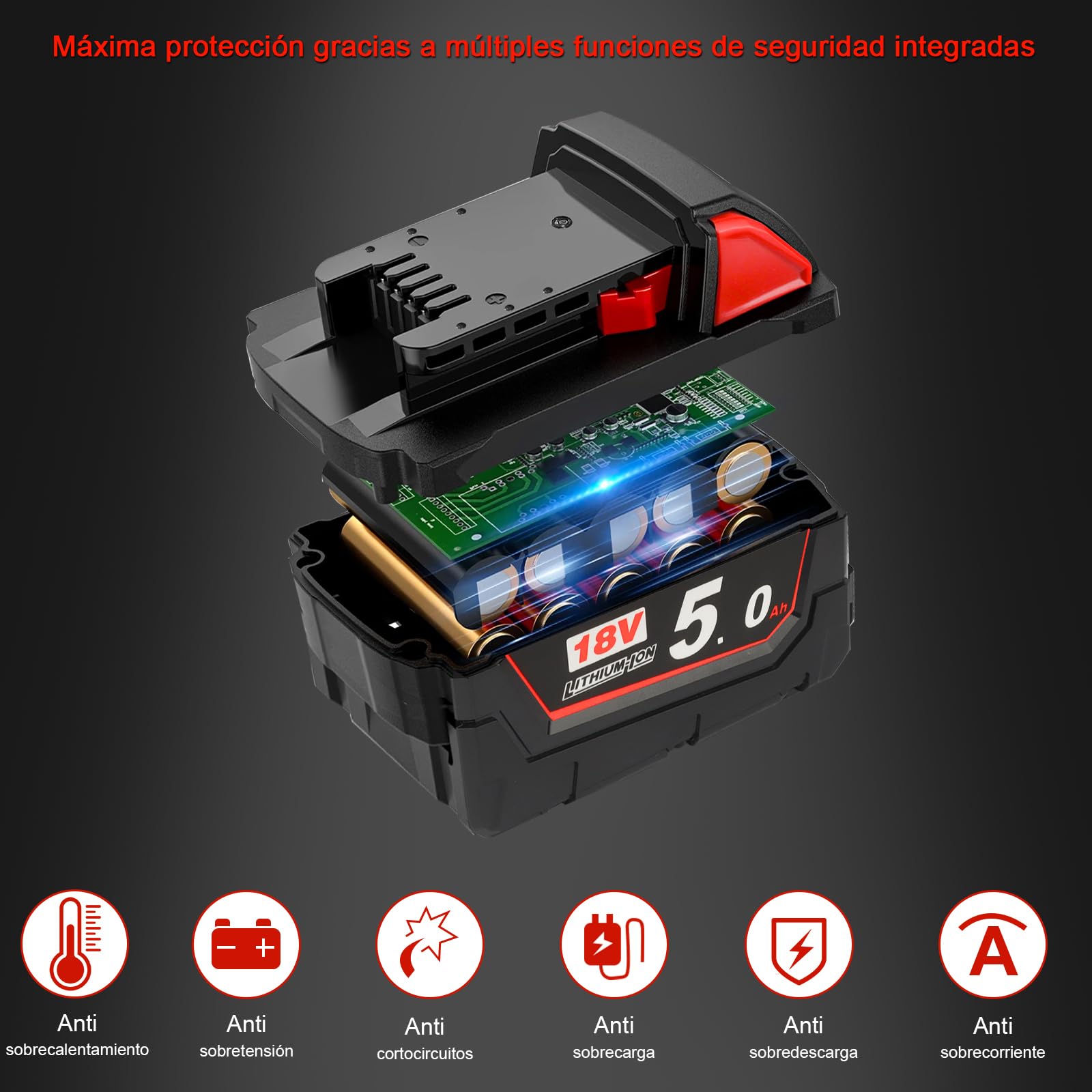 2X Waitley 18V 5000mAh Batería para Milwaukee M18 48-11-1840 48-11-1828 48-11-1820 48-11-1815 48-11-1850
