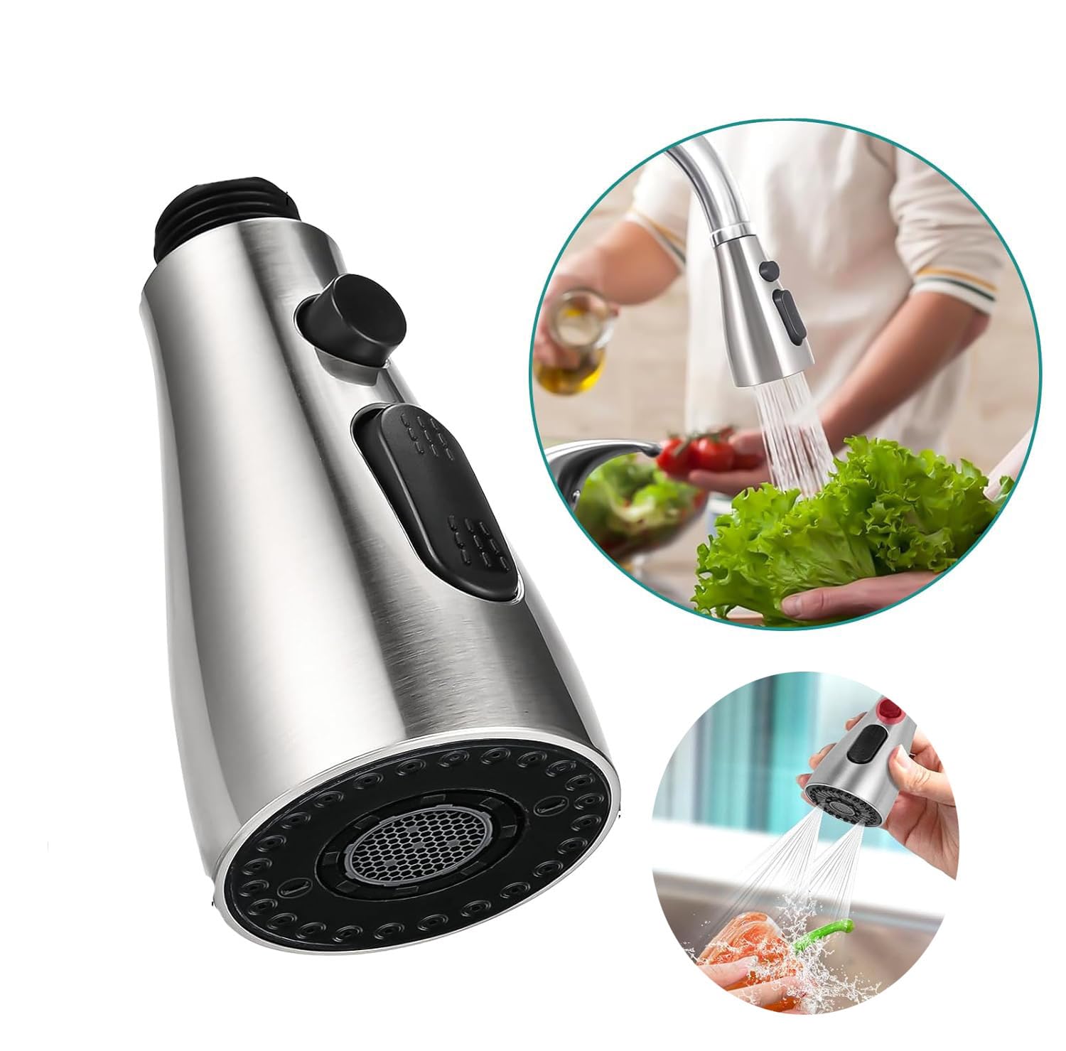 Douchette de Robinet de Cuisine 3 Modes 360° avec Bouton Pause et 9 Adaptateurs Universels