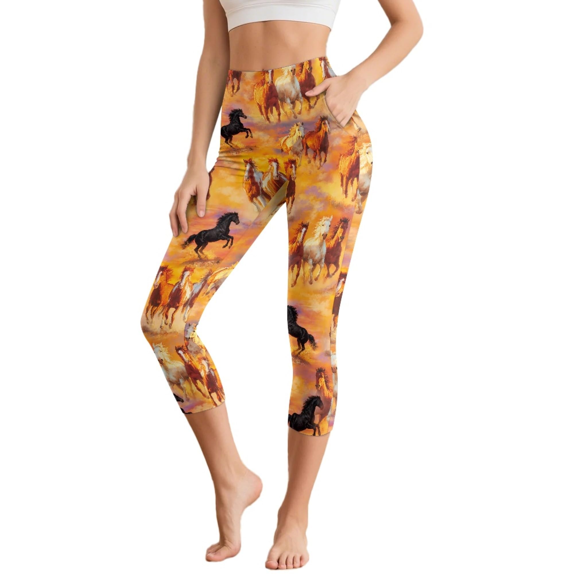 Amzbeauty Capri-Leggings für Damen, 3/4-Länge, hohe Taille, Sporthose mit Taschen, Yoga, Fitness, Laufen, Workout, Fitnessstudio