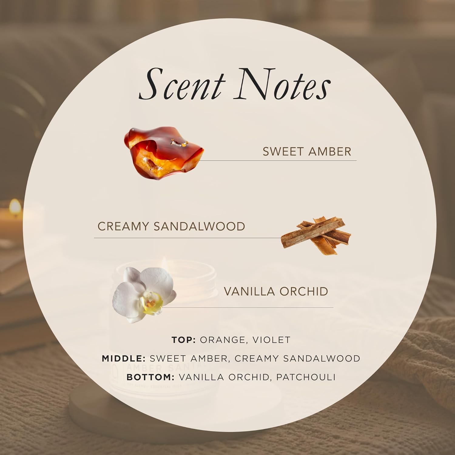 Amber Santal Candle, Sandalwood Amber & Vanilla, Perfume-Inspired Scented Soy Candle, Hand-Poured in USA, 7 oz