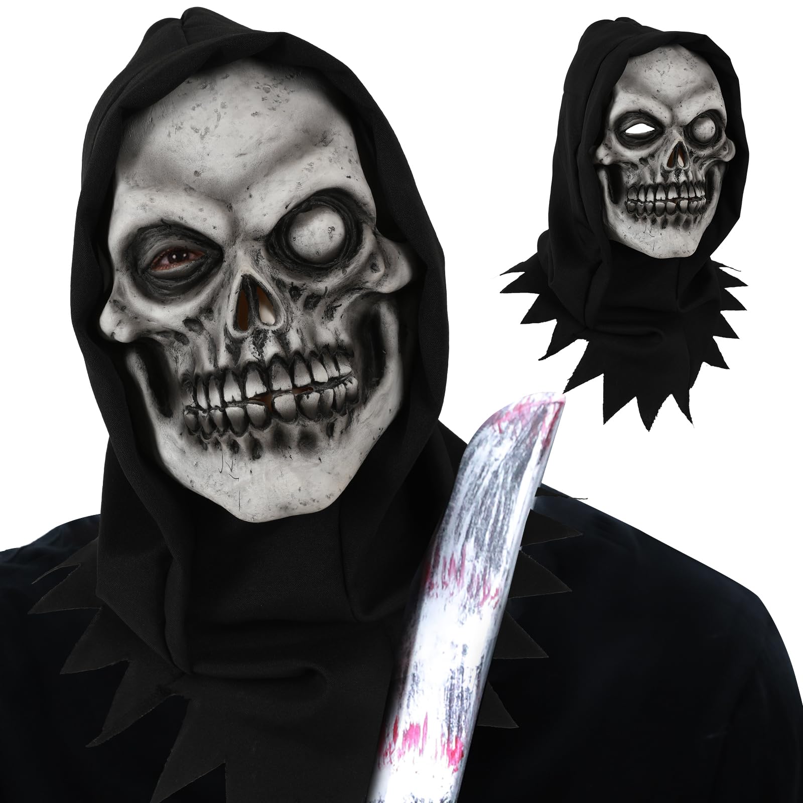 Applysu One-Eyed Skull Mask Creepy Full Head Ghost Rider Mask Halloween Realistic Latex Props for Masquerade