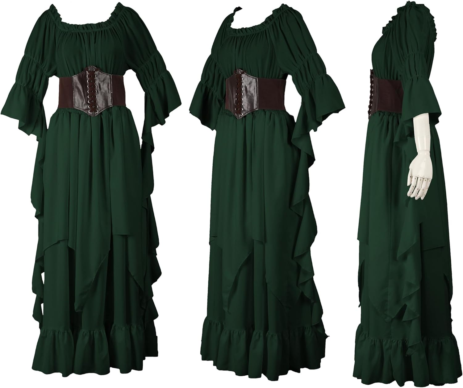 Renaissance Victorian Dress for Women, Medieval Gothic Costume Witch Pirate Chemise Long Sleeve Dress