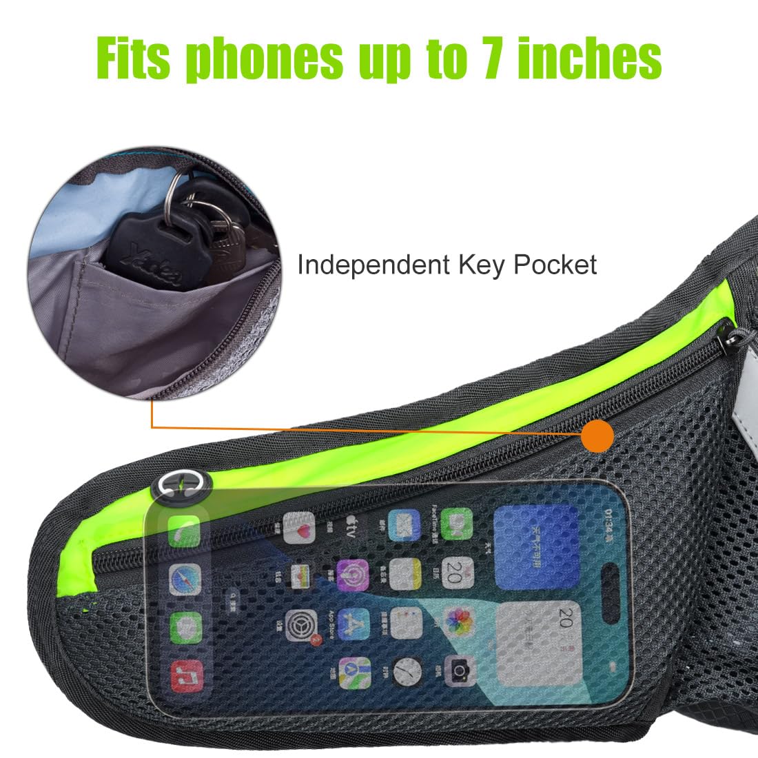 CYBERDYER Running riñonera con Soporte para Botella de Agua de hidratación cinturón para Hombres Mujeres Bolsa de Cintura Fanny Bolsa Reflectante para iPhone 6/7 Plus, Verde
